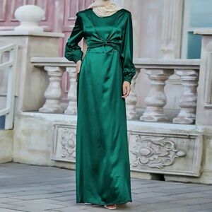 Elegant Green Satin Maxi Dress